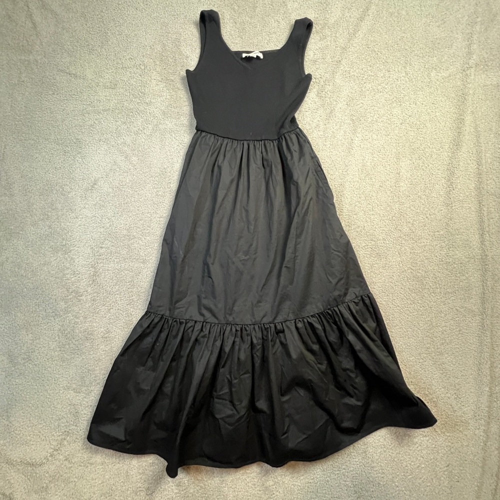 Black‎ Ribbed Knit Maxi Dress Small Dark Academia Minimalist Heritage Classic